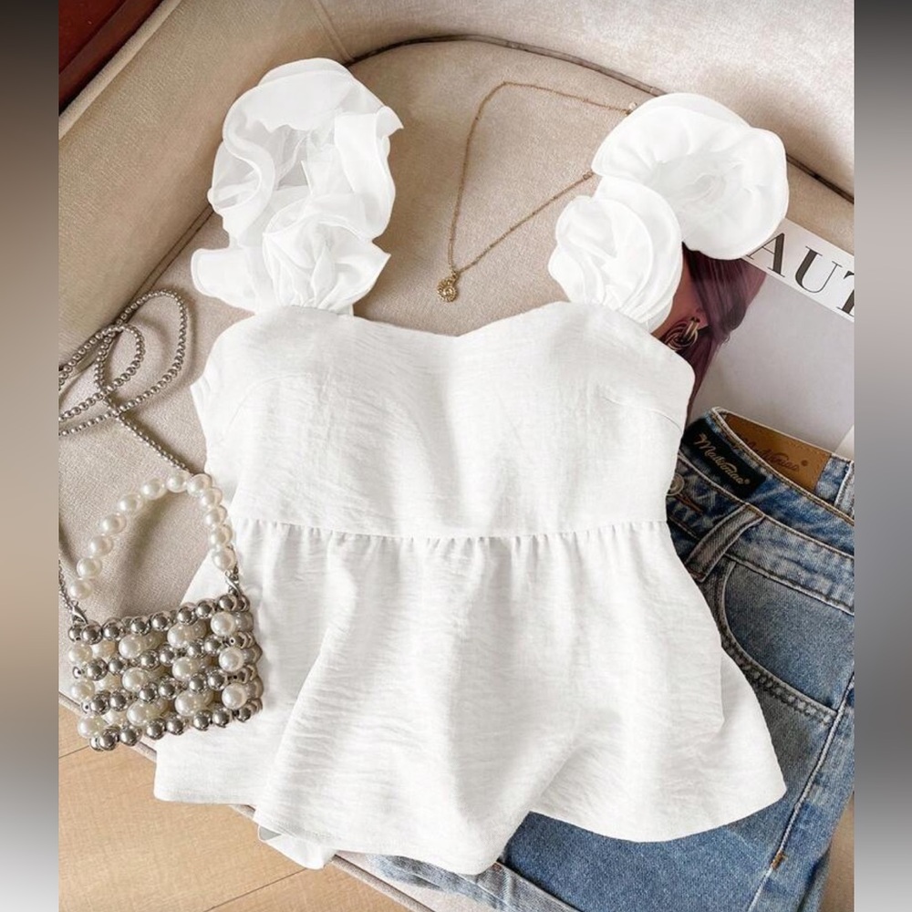 Classic Ruffle Back Striped Print Peplum Top Blouse Shirt - Picture 8 of 10